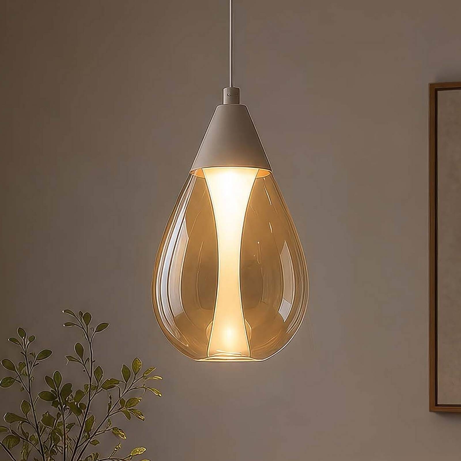 LED závesné svietidlo Pear, 1-pl., béžové, sklo jantárové, 3 000 K
