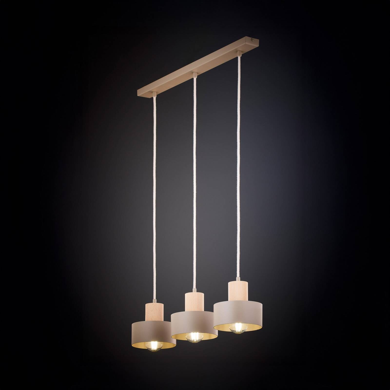 Závesné svietidlo Rif Wood, béžová/buk, dĺžka 67 cm, 3-plameňové