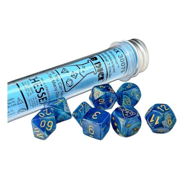Chessex Sada kociek Lab Shimmer Aqueos/Gold Polyhedral (CHX 30079) – 7 kusov
