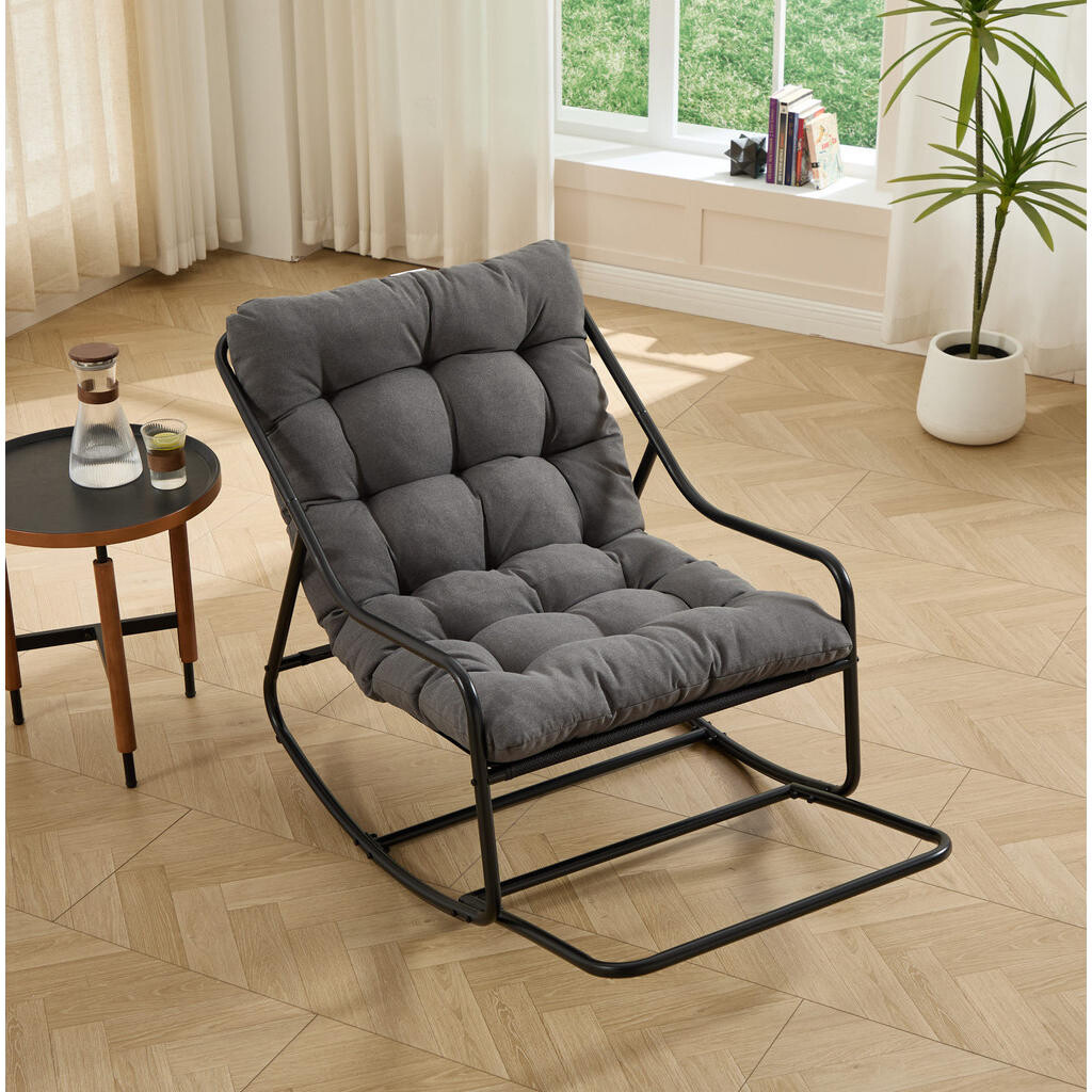 OKWISH HOJDACIE kreslo 75/116/82 cm čierno-sivé z ocele s hrubým vankúšom