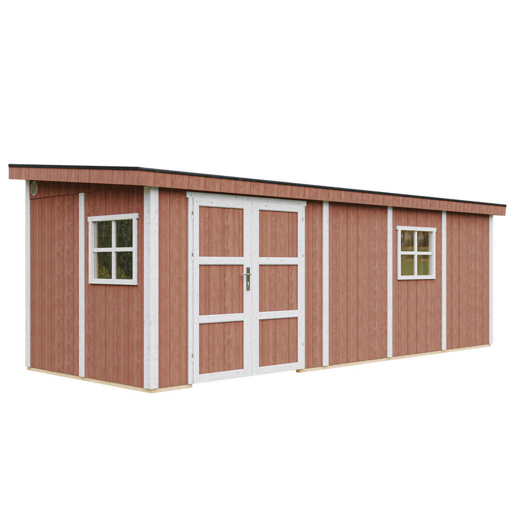 Timbela ZÁHRADNÝ domček prémiovej kvality 14,3 m² - V231x248x648 cm - Bez podlahy a bočnej steny - Timbela M941B-REDWOOD RED