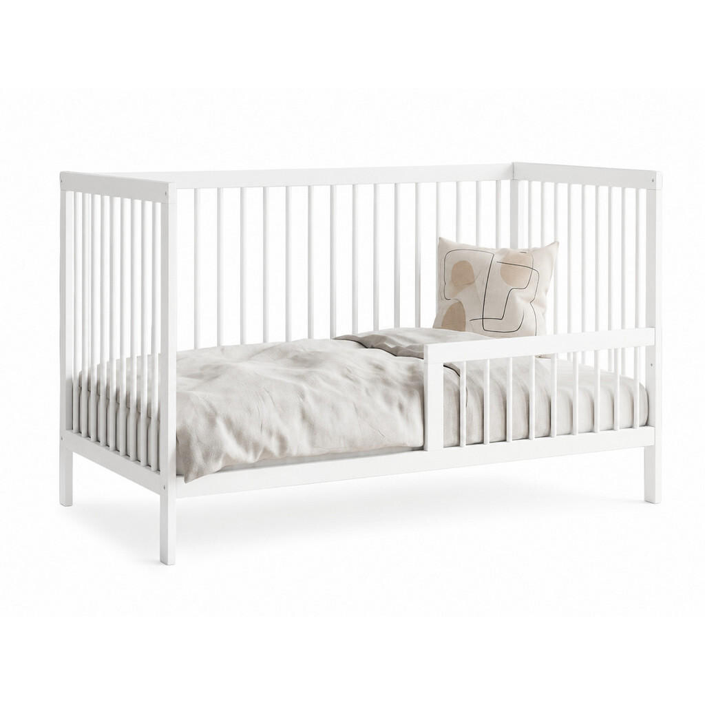 Kids Collective BABYPOSTIEĽKA s polovičnou bočnou zábranou 70x140 cm v bielej farbe