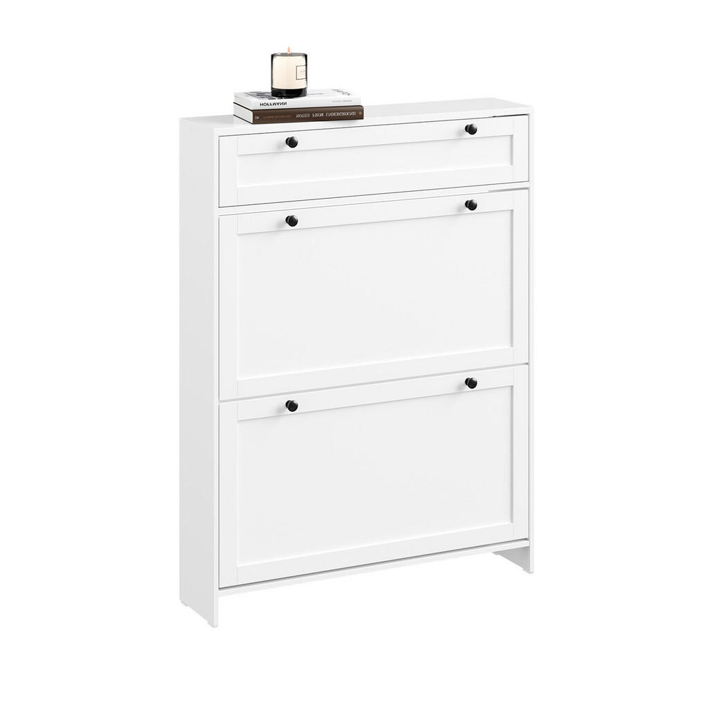 SoBuy MOBILNÁ skriňa na topánky s 1 zásuvkou Biela 80x19x107cm Severský