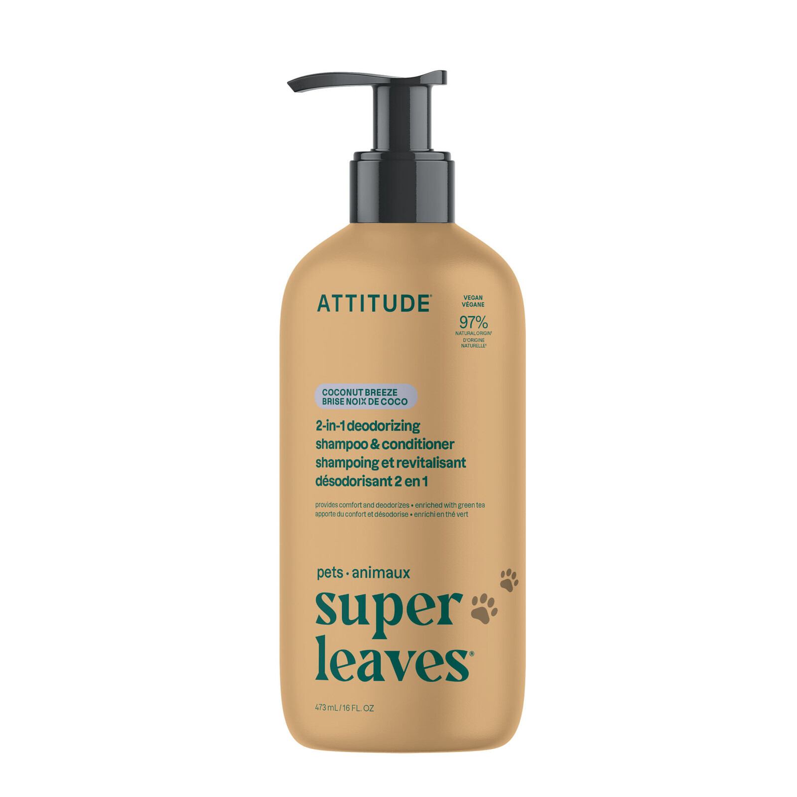 ATTITUDE Super Leaves Pets 2v1 šampón a kondicionér pre domáce zvieratá - proti zápachu s kokosom 473 ml