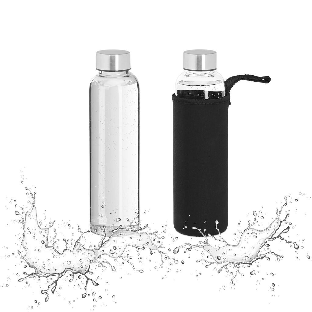 Relaxdays FĽAŠA Transparentná Čierna Strieborná 2er-Set Borosilikátové sklo 500 ml