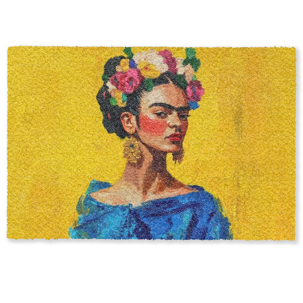 MuchoWow ROHOŽKA Frida Kahlo - Žena - Žltá - Modrá - Kvety 90x60 cm