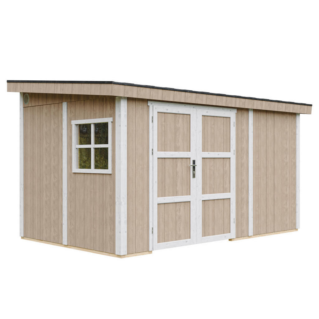Timbela ZÁHRADNÝ domček prémiovej kvality 8,68 m² - V231x248x412 cm - Bez podlahy a bočnej steny - Timbela M939B-TERRA BROWN