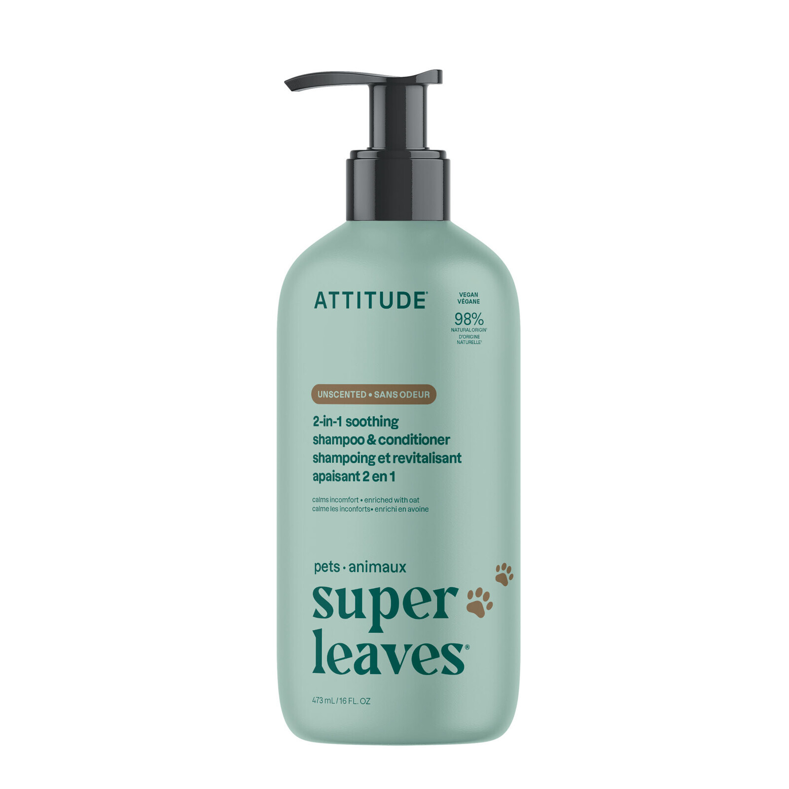 ATTITUDE Super Leaves Pets 2v1 šampón a kondicionér pre domácich miláčikov - upokojujúci s ovsom 473 ml