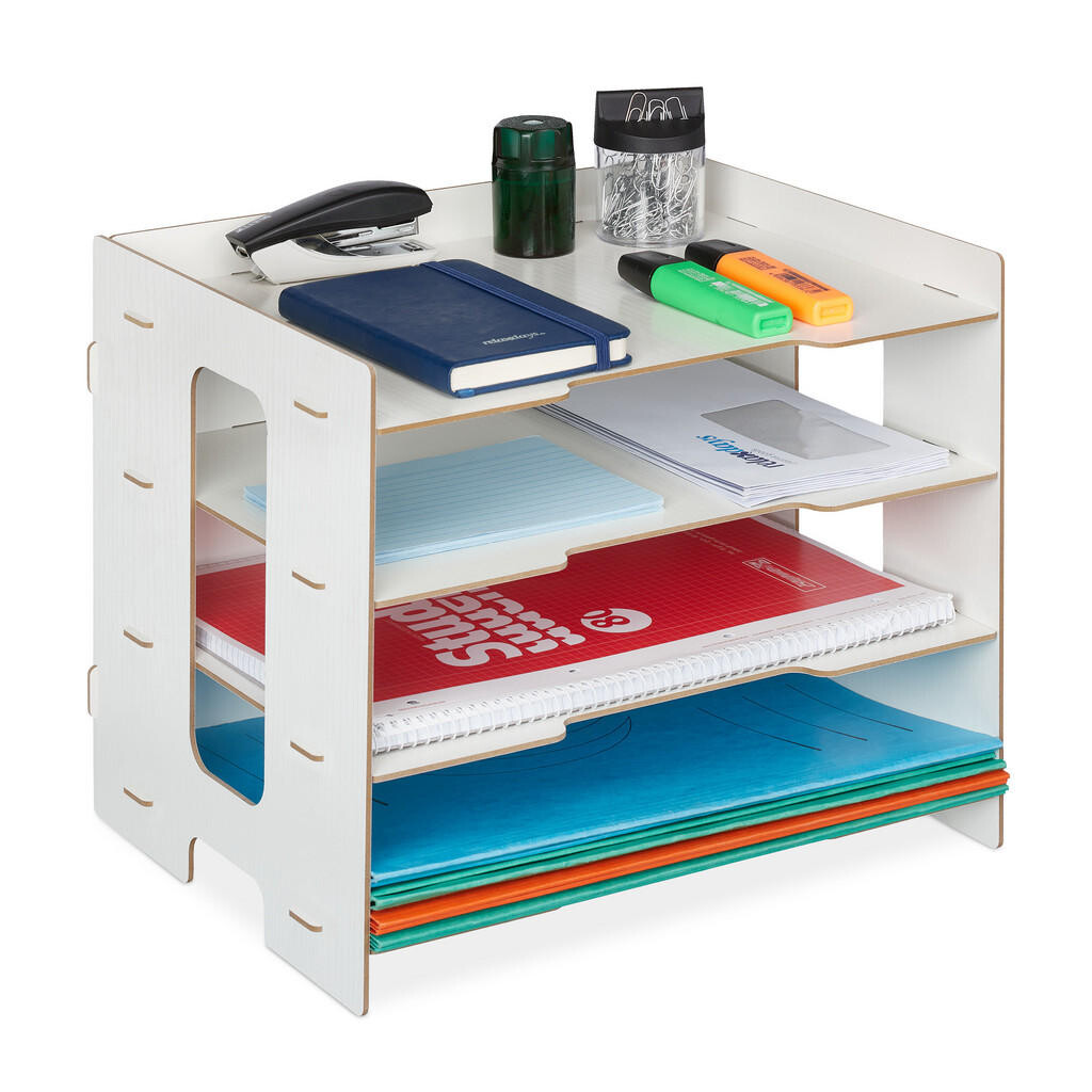 Relaxdays ODKLADAČ Biely MDF 3 priehradky
