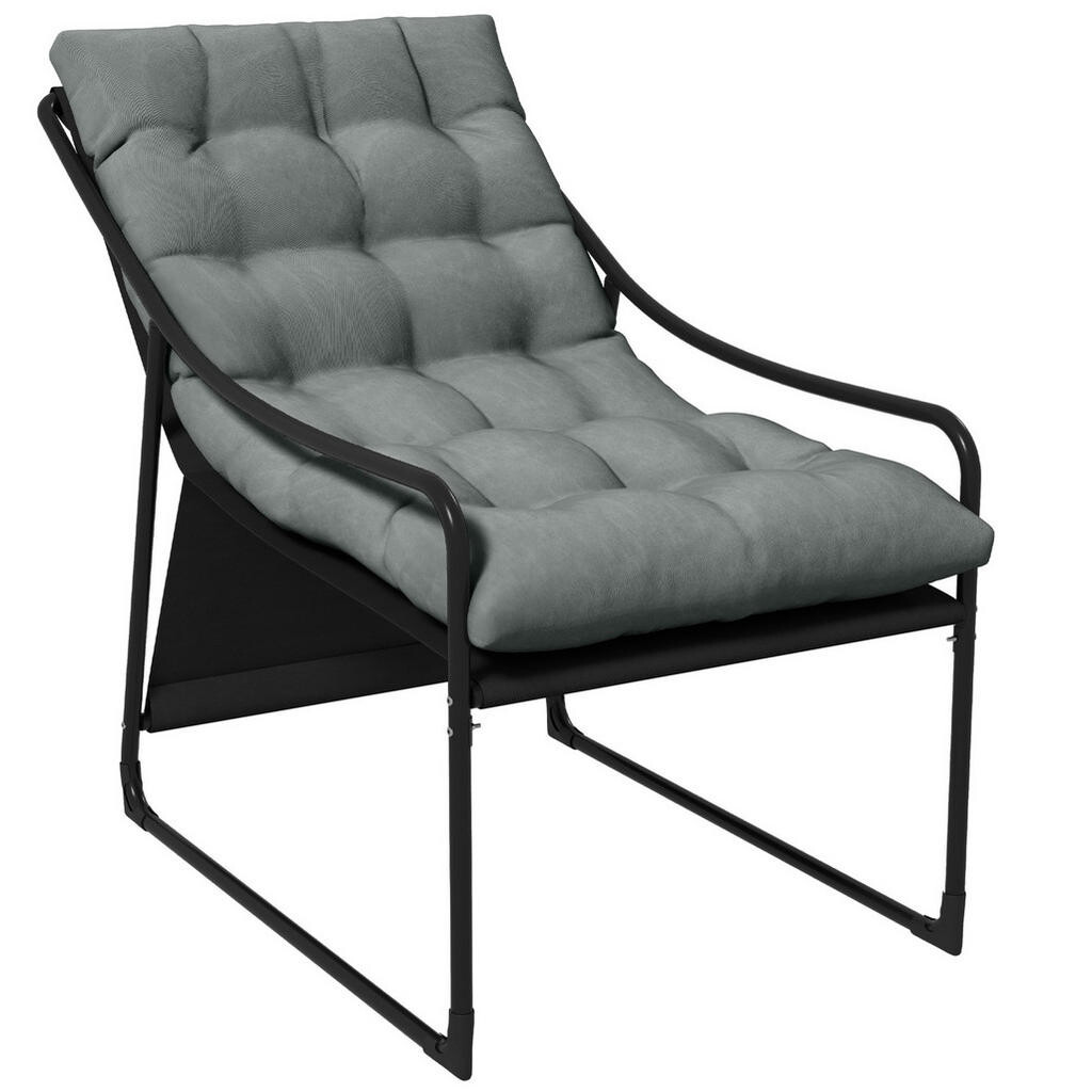 OKWISH ZÁHRADNÉ kreslo 110/62/88 cm sivé z ocele s hrubým sedacím vankúšom a podrúčkami