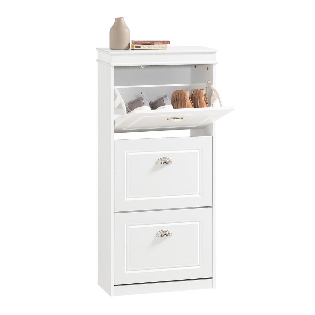 SoBuy BIELY výklopný botník s 3 zásuvkami Biela 53x24x117cm Klasický