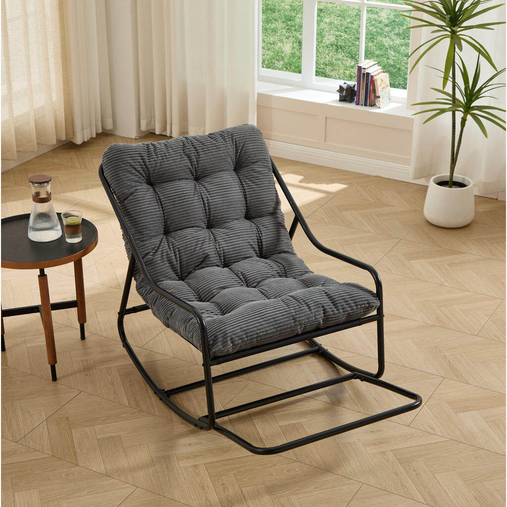 OKWISH HOJDACIE kreslo 75/116/82 cm sivé s hustým vankúšom a nastaviteľným hojdaním z ocele