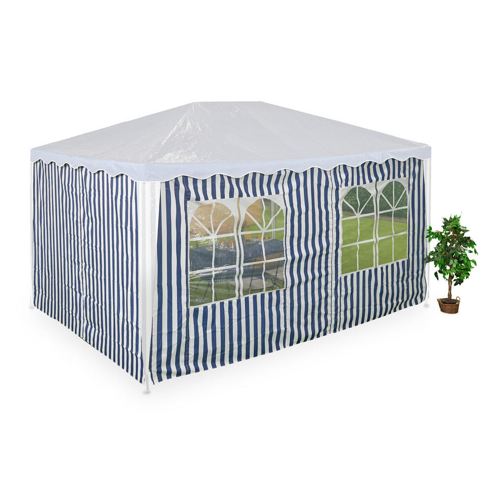 Relaxdays BOČNÉ-STENY Modrá Biela pruhované 2-dielny-set nepremokavé pre 3x4 m