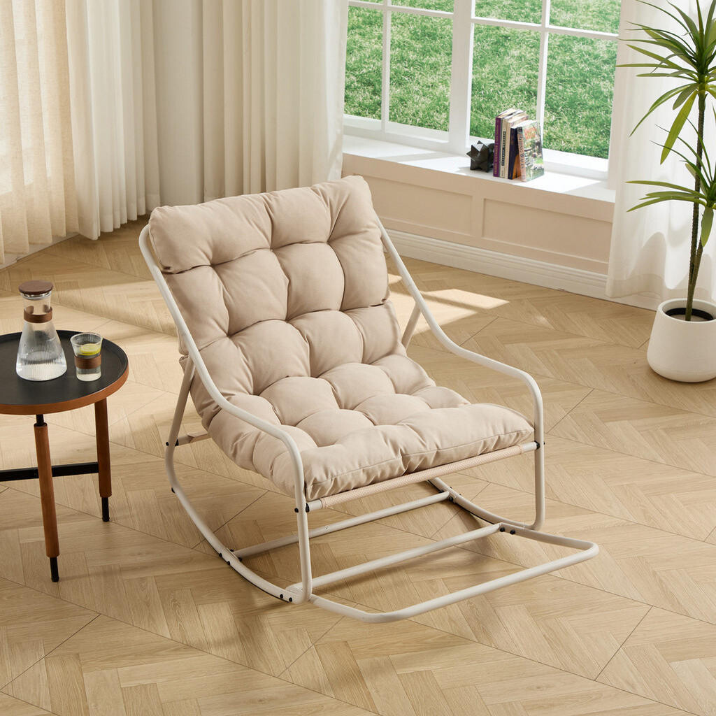OKWISH HOJDACIE kreslo 75/116/82 cm béžové s hrubým vankúšom z ocele
