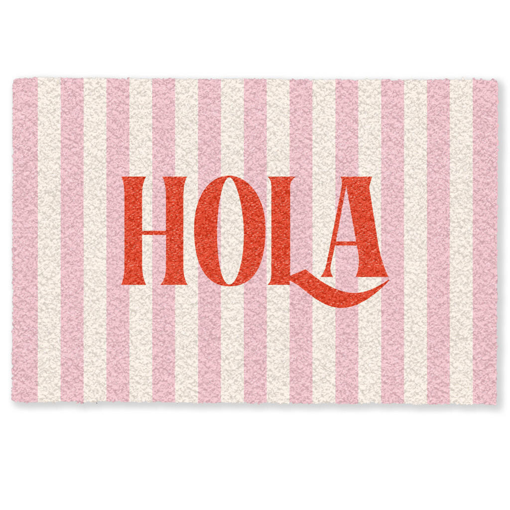 MuchoWow ROHOŽKA Hola - Citát - Pruhy - Pastelová - Ružová - Červená - Biela 60x40 cm