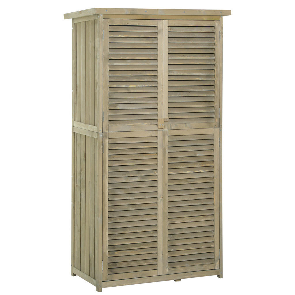 Modfu ZÁHRADNÝ úložný domček z jedľového dreva 87x46,5x160 cm sivý s asfaltovou strechou, lamelovými dverami a uzamykateľným uzáverom