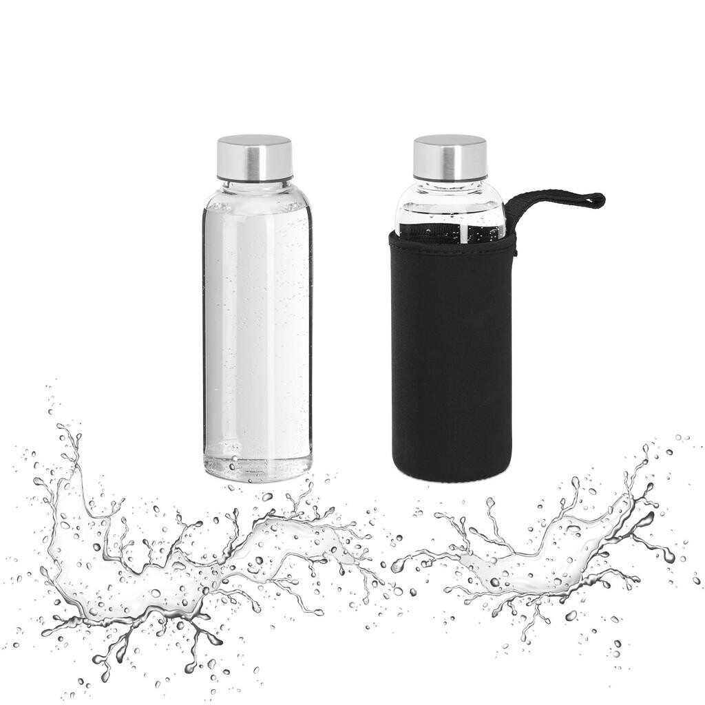 Relaxdays FĽAŠA Priehľadná Čierna 2er-Set Borosilikátové sklo 360 ml