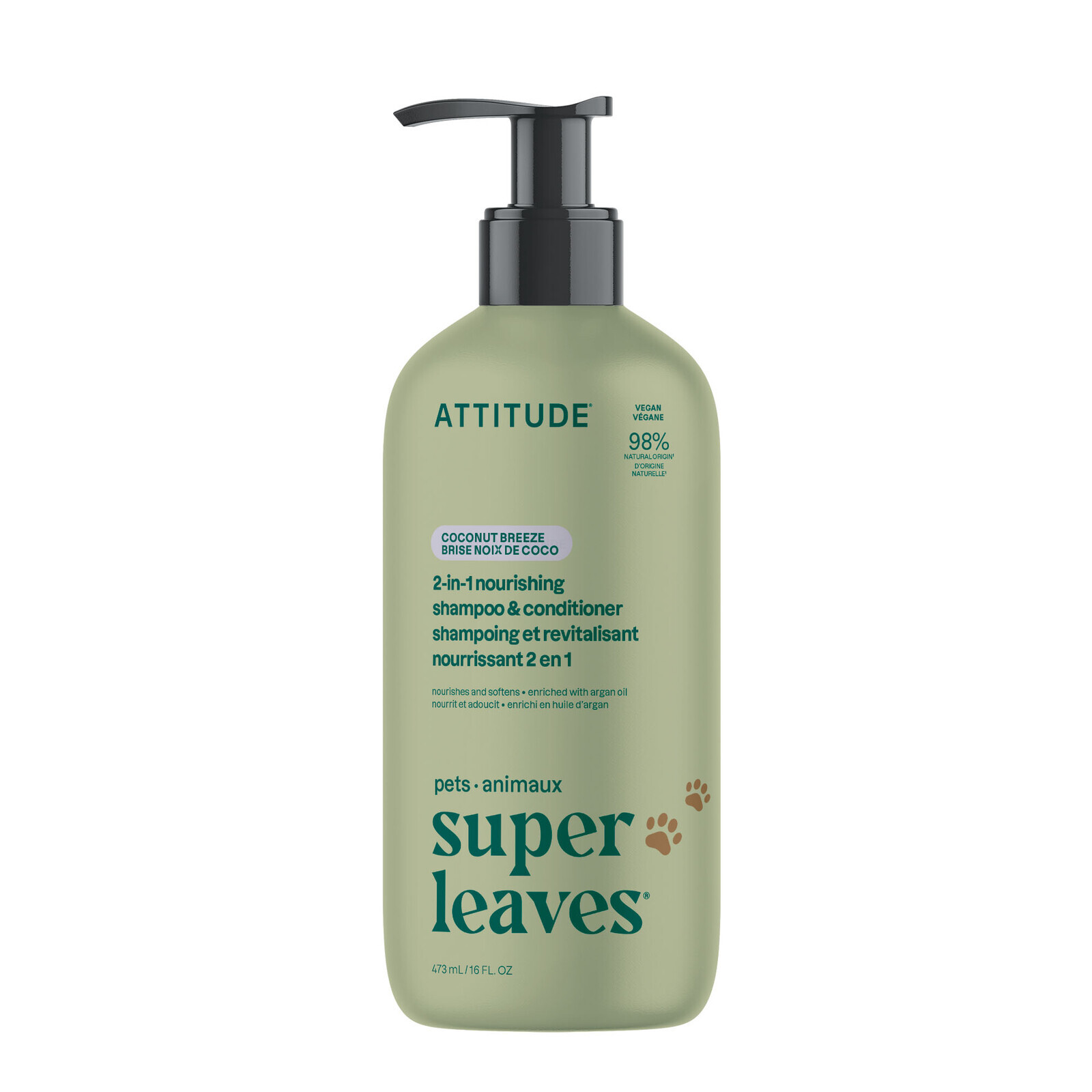 ATTITUDE Super Leaves Pets 2v1 šampón a kondicionér pre domáce zvieratká - vyživujúci s kokosom 473 ml
