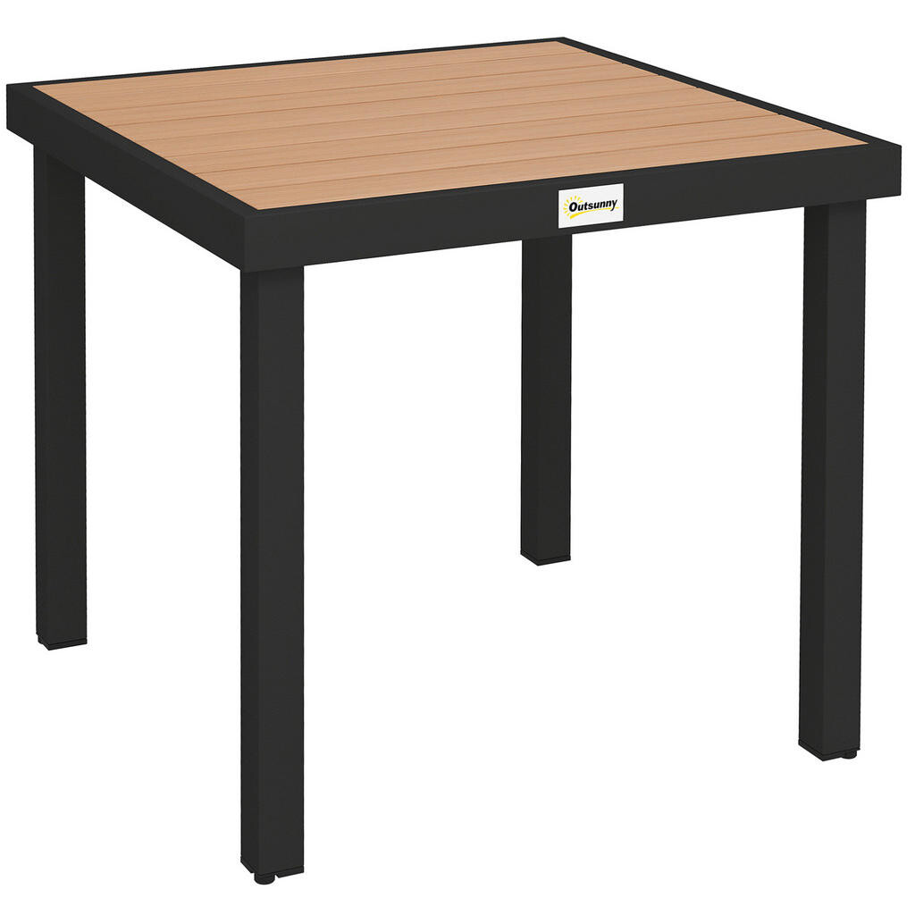 Redom ZÁHRADNÝ stôl 78/78/74 cm s hliníkovým rámom a doskou v dekore dreva pre 4 osoby, Prírodná farba dreva