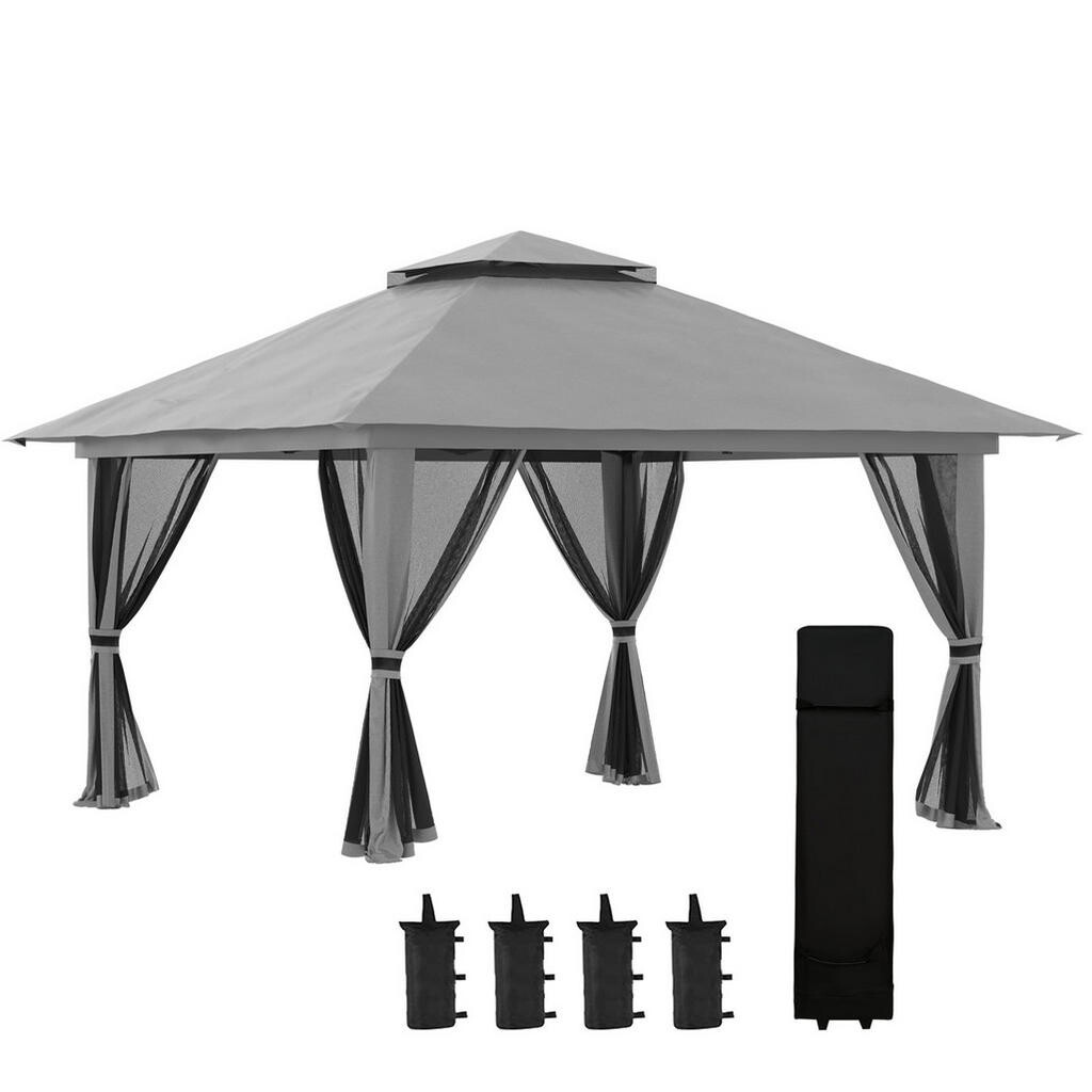 Redom PAVILÓN 392/392/283 cm, skladací, výškovo nastaviteľný, s UV ochranou a sieťovanými stenami, Tmavosivá