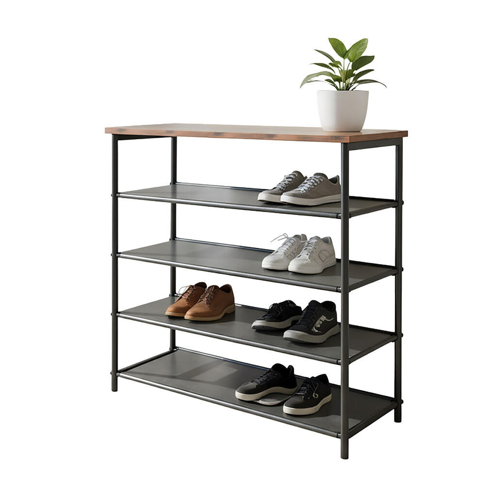 Relaxdays REGÁL čierny hnedý kov s odkladacou policou 75 cm