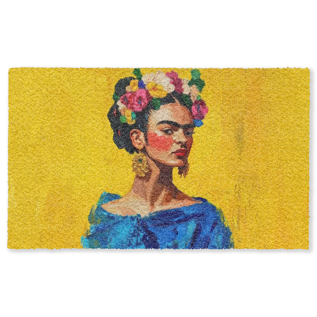 MuchoWow ROHOŽKA Frida Kahlo - Žena - Žltá - Modrá - Kvety 150x90 cm