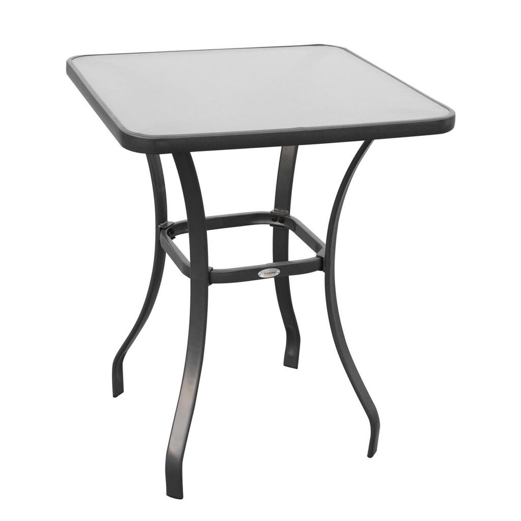 OKWISH ZÁHRADNÝ stôl 68,5/68,5/84 cm čierny z kovu so sklenenou doskou