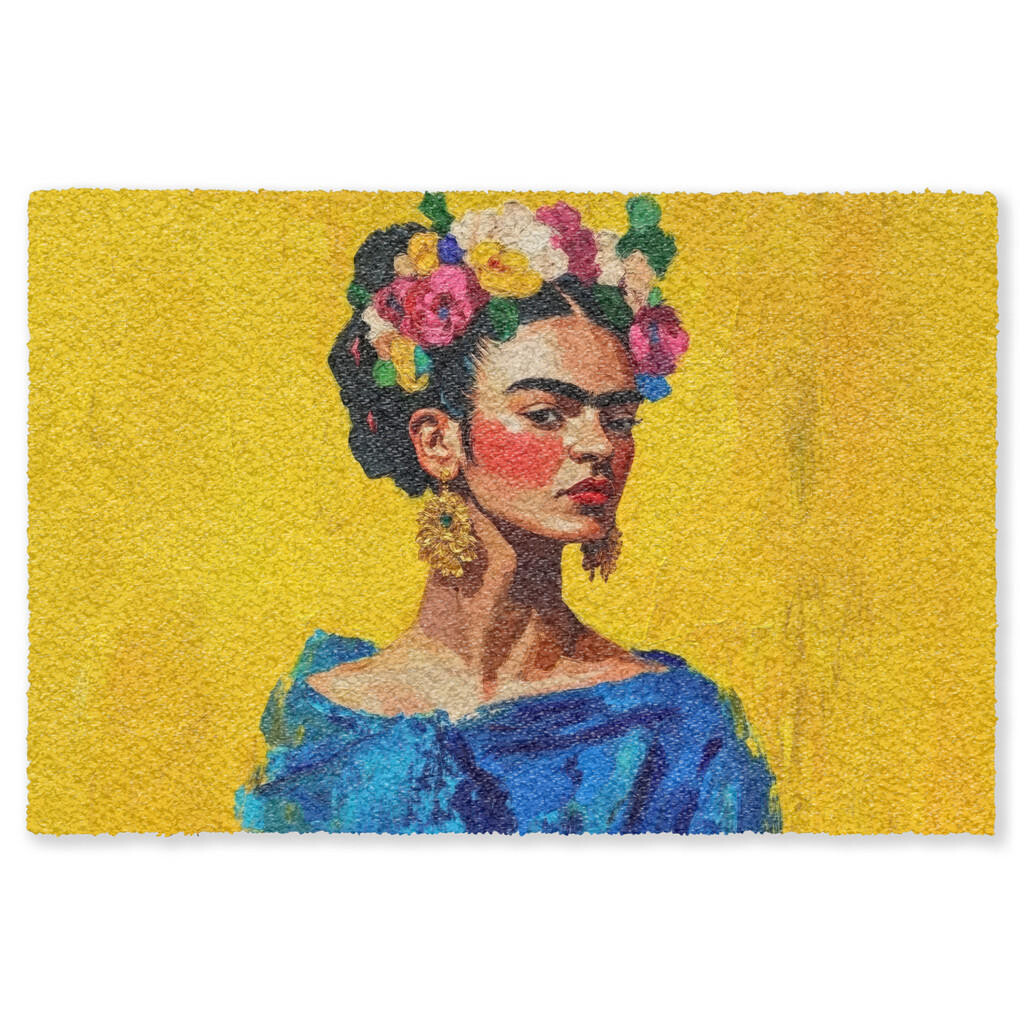 MuchoWow ROHOŽKA Frida Kahlo - Žena - Žltá - Modrá - Kvety 120x80 cm