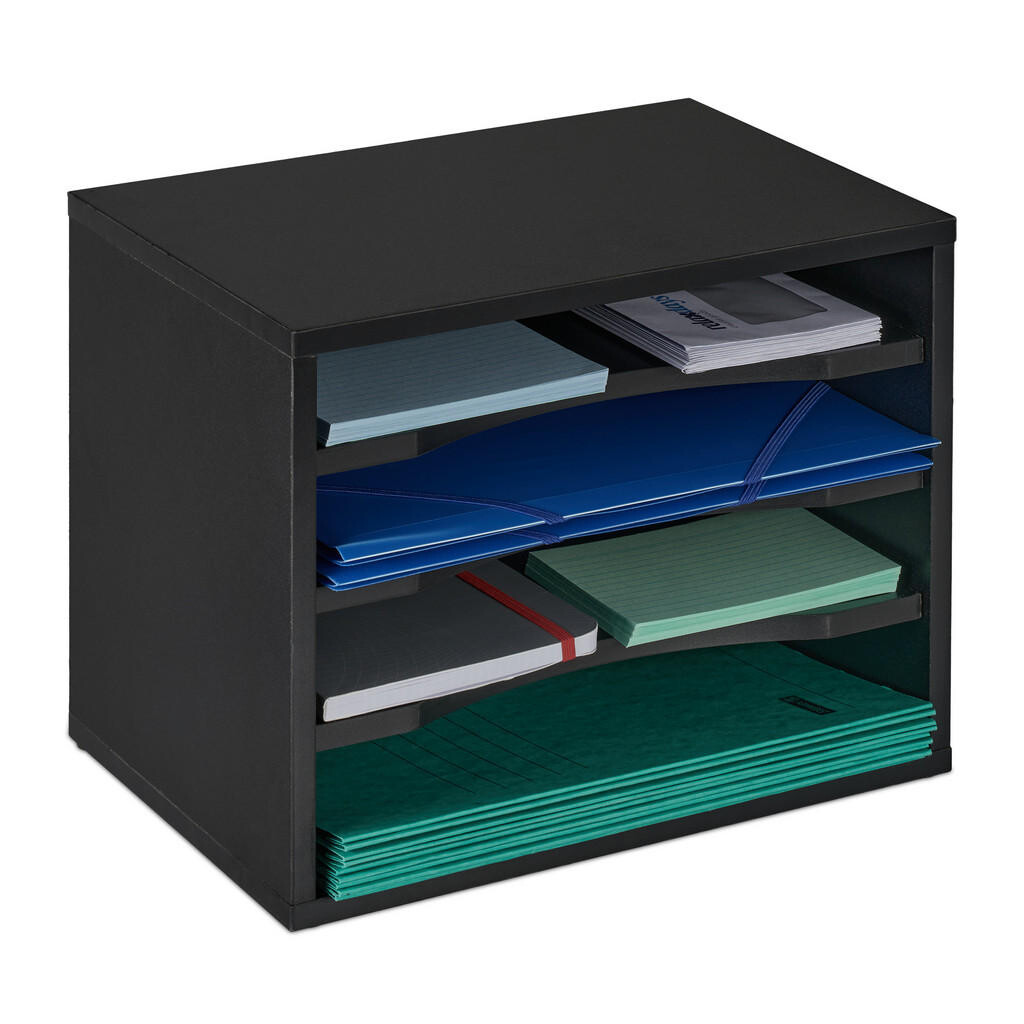 Relaxdays ORGANIZÉR Čierny 4-priehradky drevotrieska A4