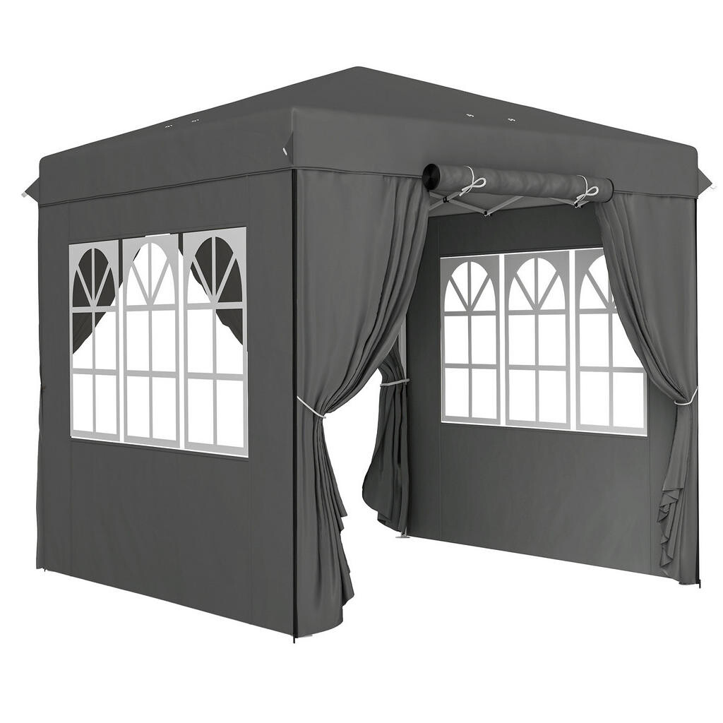 Modfu ZÁHRADNÝ pavilón z polyesteru 250x250x268 cm tmavosivý s UV ochranou, nastaviteľnou výškou a bočnými stenami