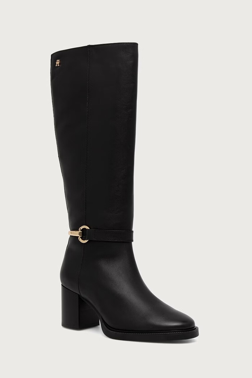 Tommy Hilfiger čižmy na podpätku dámske kožené TH STUD HEEL RIDING KNEE BOOT