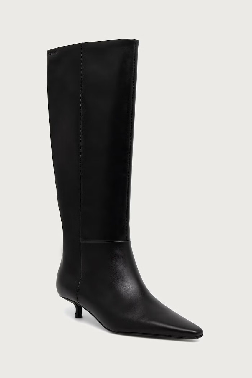 Calvin Klein čižmy dámske kožené KITTEN HEEL HIGH BOOT LTH