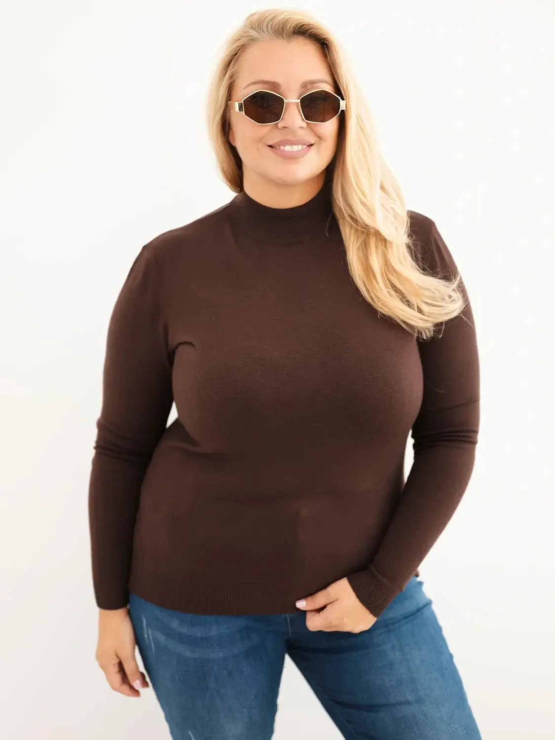 Kesi Plus Size Sveter s Rolákom, tmavohnedý