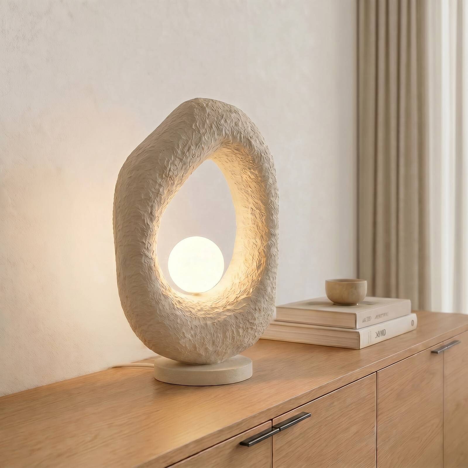 Stolová lampa Vaslı, ecru, výška 50 cm, sklolaminát, G9