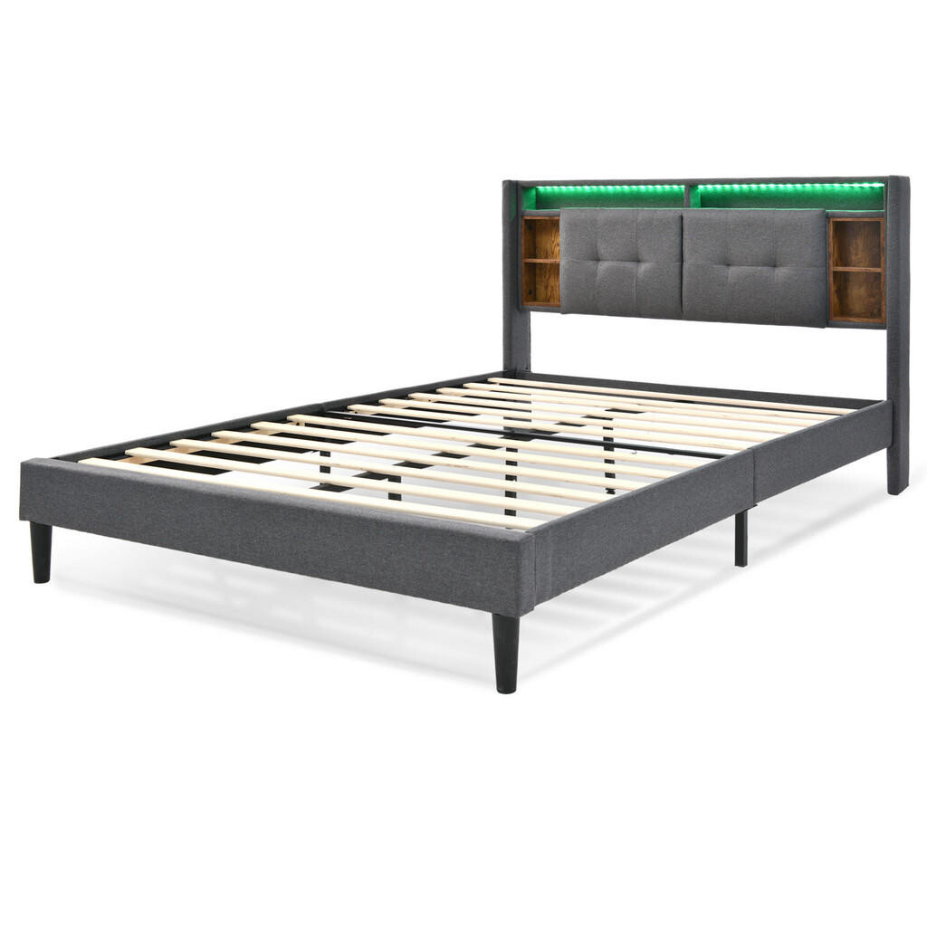 STILVORA ČALÚNENÁ POSTEĽ 140/200 cm sivá s úložným čelom, LED, USB a zásuvkami, ľan