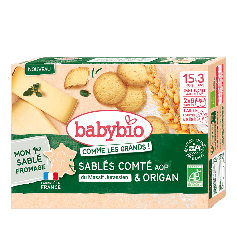 BABYBIO Křehké sušenky se sýrem Sablé Comté a oregánem 72 g