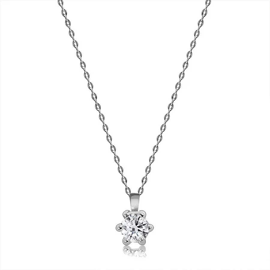 Briliantový náhrdelník z bieleho 14K zlata - brúsený okrúhly diamant, kotlík s úchytmi, tenká retiazka