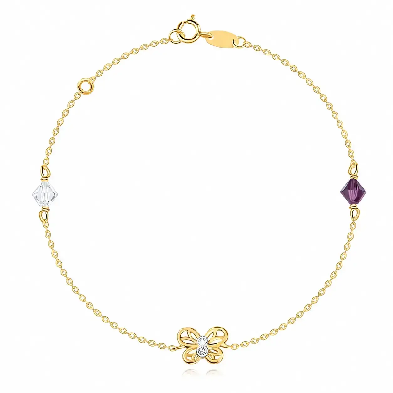 Náramok z kombinovaného 14K zlata motýľ s krištáľmi Swarovski