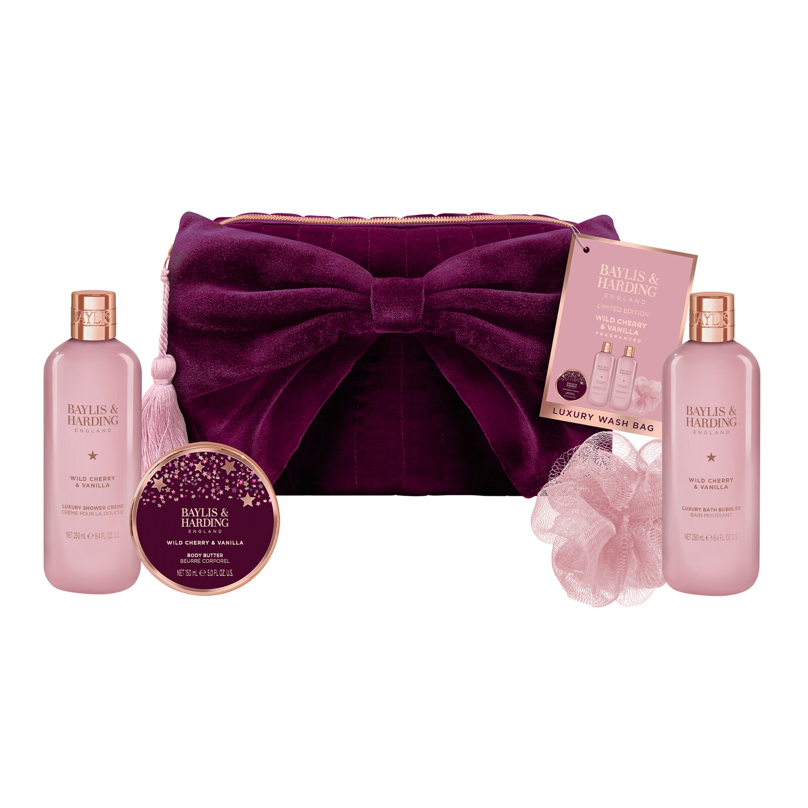 Baylis & Harding Darčeková sada v zamatovej taštičke Wild Cherry & Vanilla 4 ks