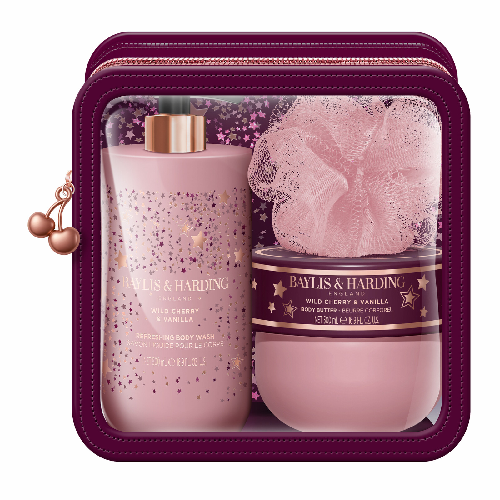 Baylis & Harding Darčeková sada starostlivosti o telo v taštičke Wild Cherry & Vanilla 3 ks