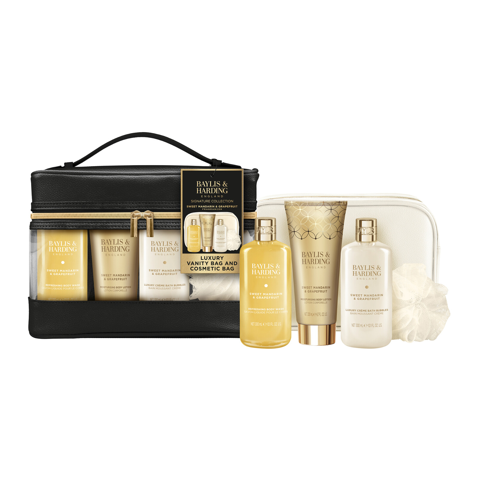 Baylis & Harding Darčeková sada starostlivosti o telo v toaletnej taštičke Mandarinka & Grapefruit 5 ks