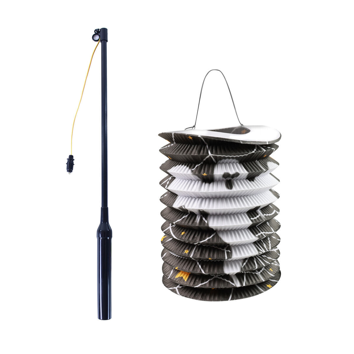 Rappa Lampión Halloween čierny 15 cm so svietiacou paličkou 40 cm