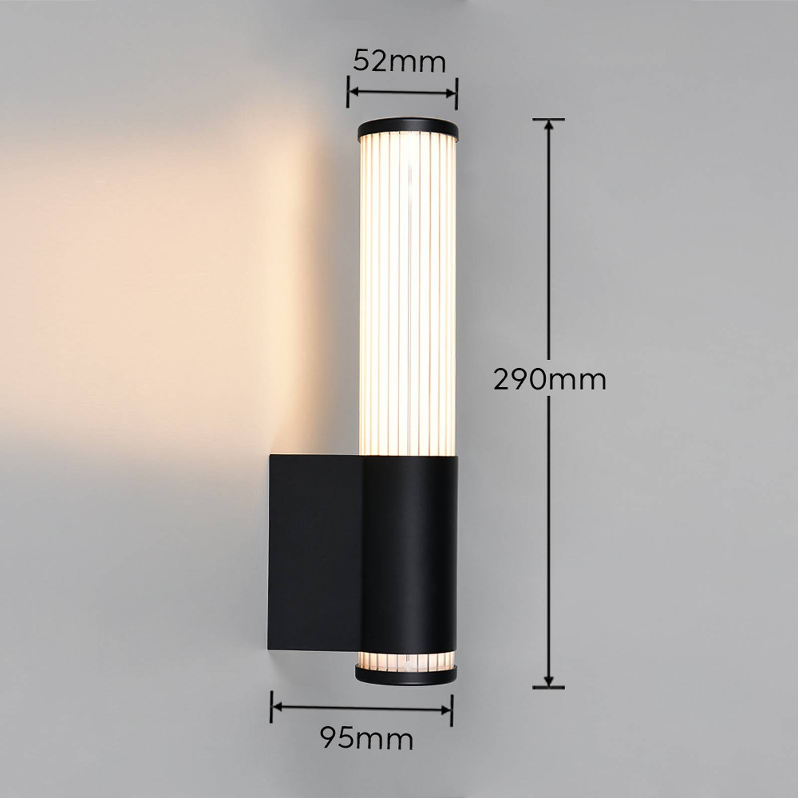 LED nástenné svetlo Stefano, matná čierna, výška 29 cm, kov, IP44