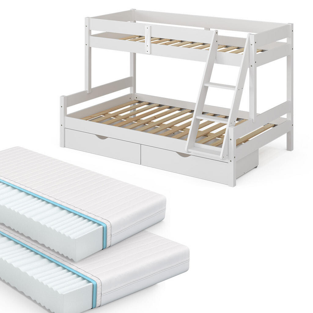VitaliSpa POSCHODOVÁ POSTEĽ Everest biely 120x200 / 80x200 cm s 2 matracmi a 2 zásuvkami