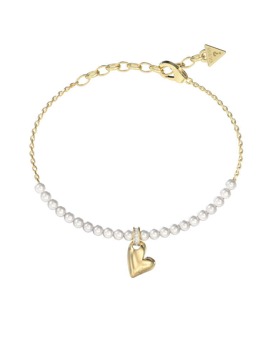 Guess Pozlátený náramok Srdce s perličkami Golden love JUBB06455JWYG 18,4 cm