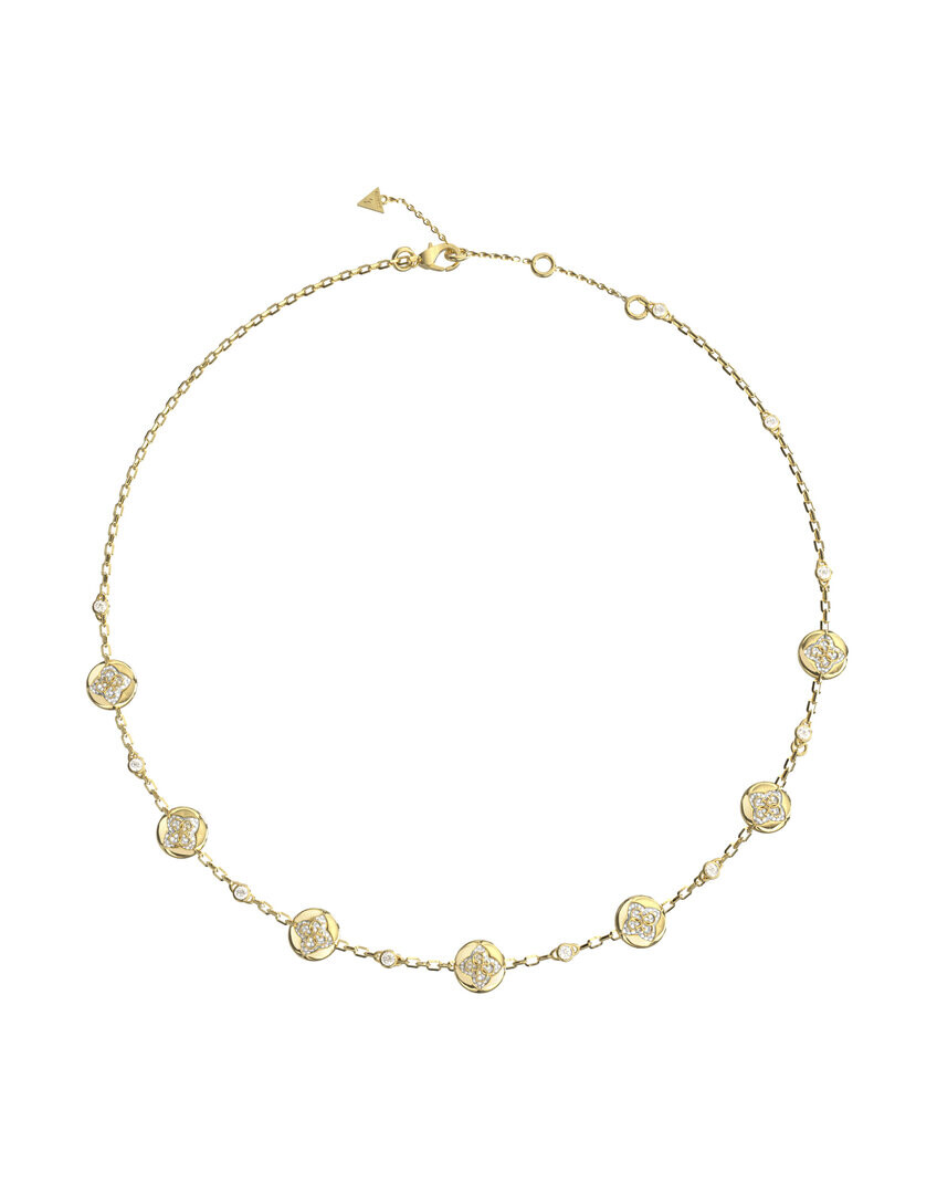 Guess Pozlátený náhrdelník s kryštálmi Spinning Bloom JUBN06465JWYGT/U