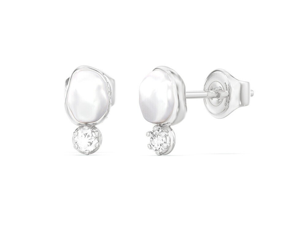 Guess Oceľové náušnice s perlou a zirkónmi Pearly JUBE06482JWRHT/U