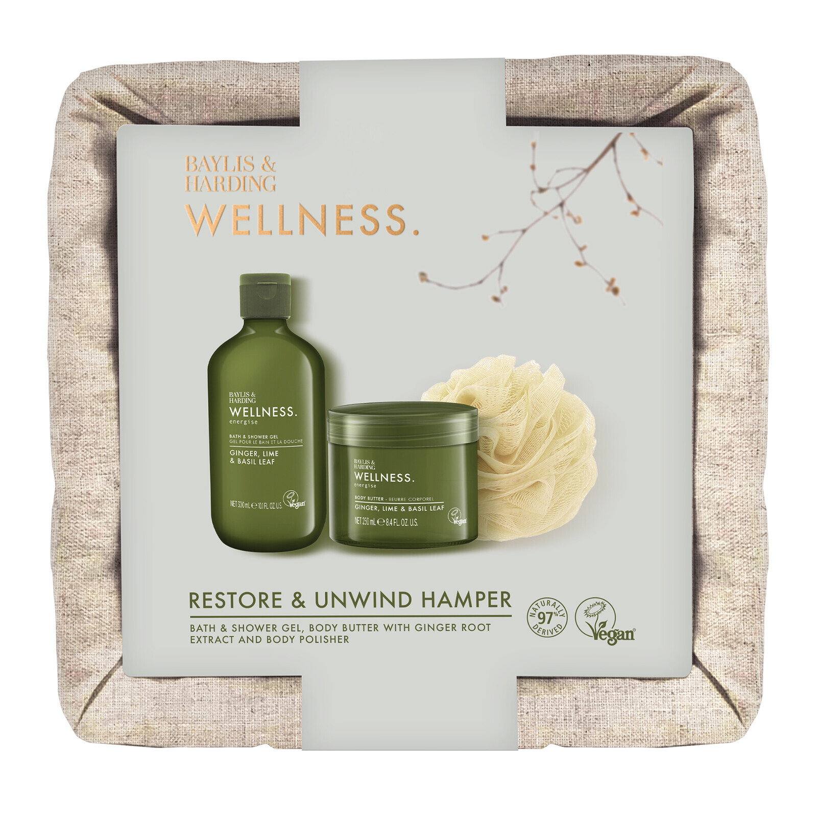 Baylis & Harding Darčeková sada starostlivosti o telo v košíku Ginger, Lime & Basil Leaf 3 ks