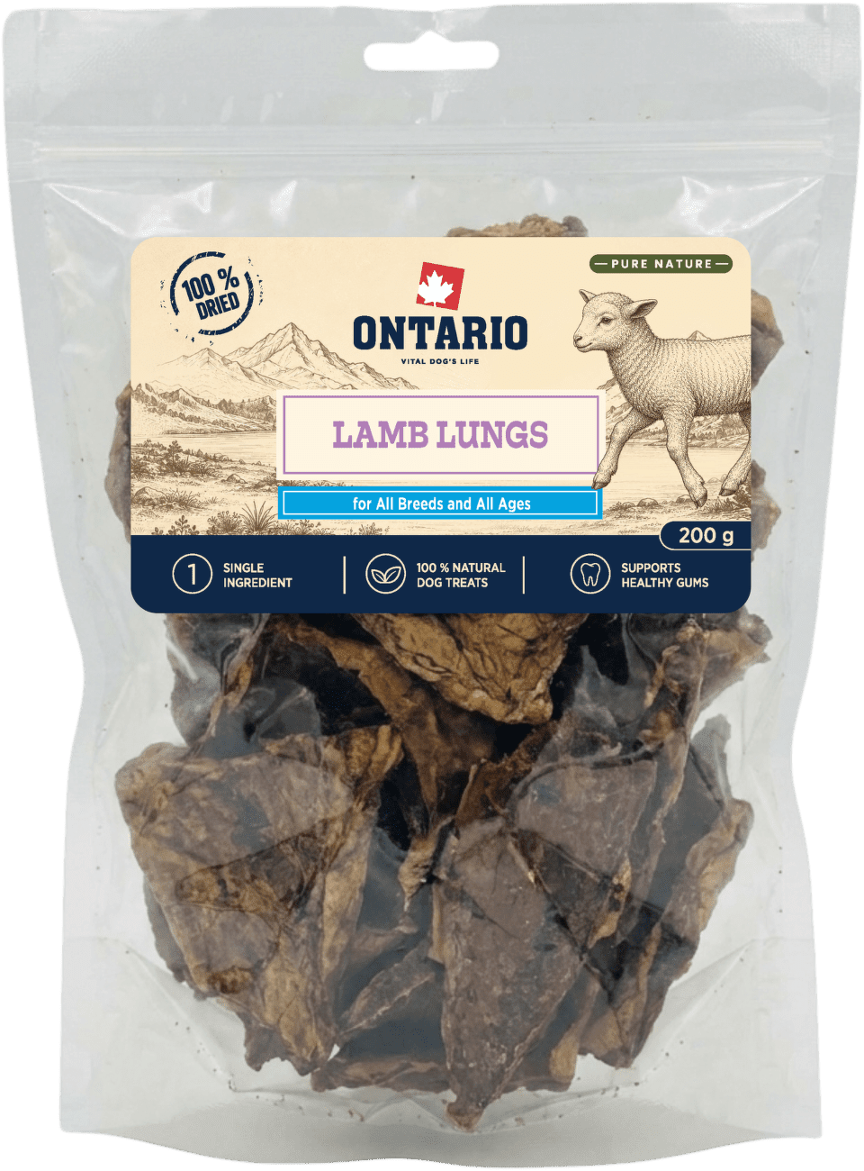 Sušené jahňacie pľúca Ontario Pure Nature 200 g