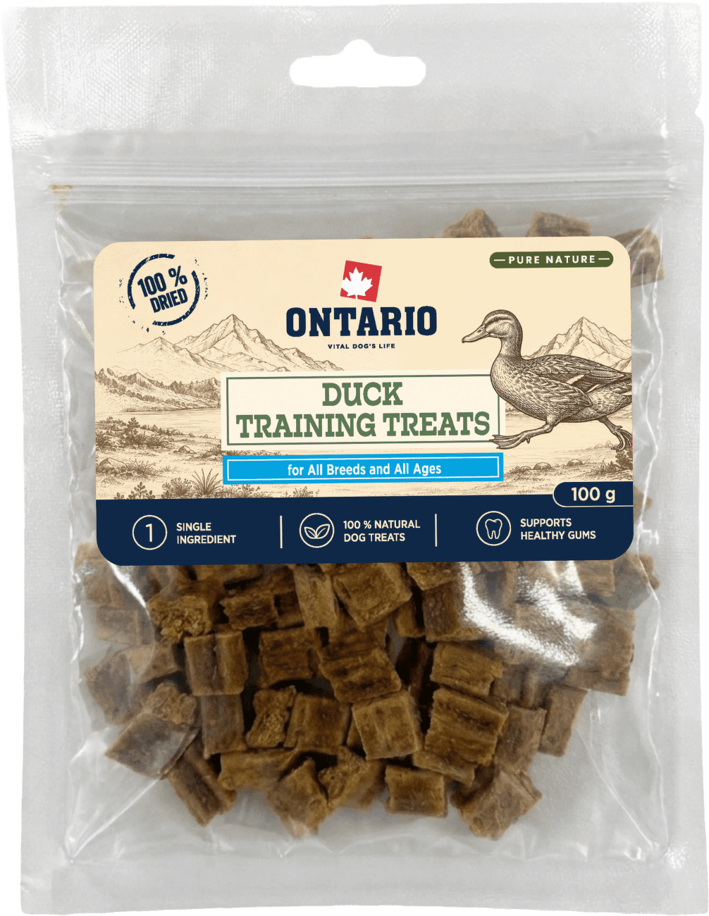 Výcvikové maškrty Ontario Pure Nature kačacie 100 g